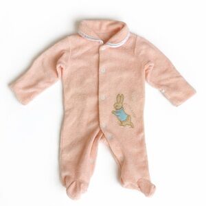 Vintage 90s Peach Bunny Appliqué Footed Baby One-Piece